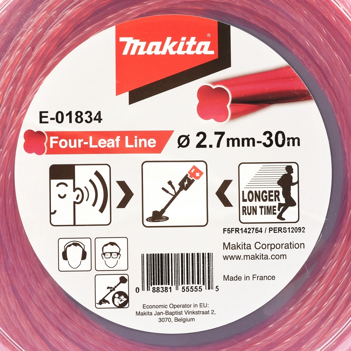 สายเอ็นตัดหญ้า 4 แฉก สีแดง 2.7MMX 30M