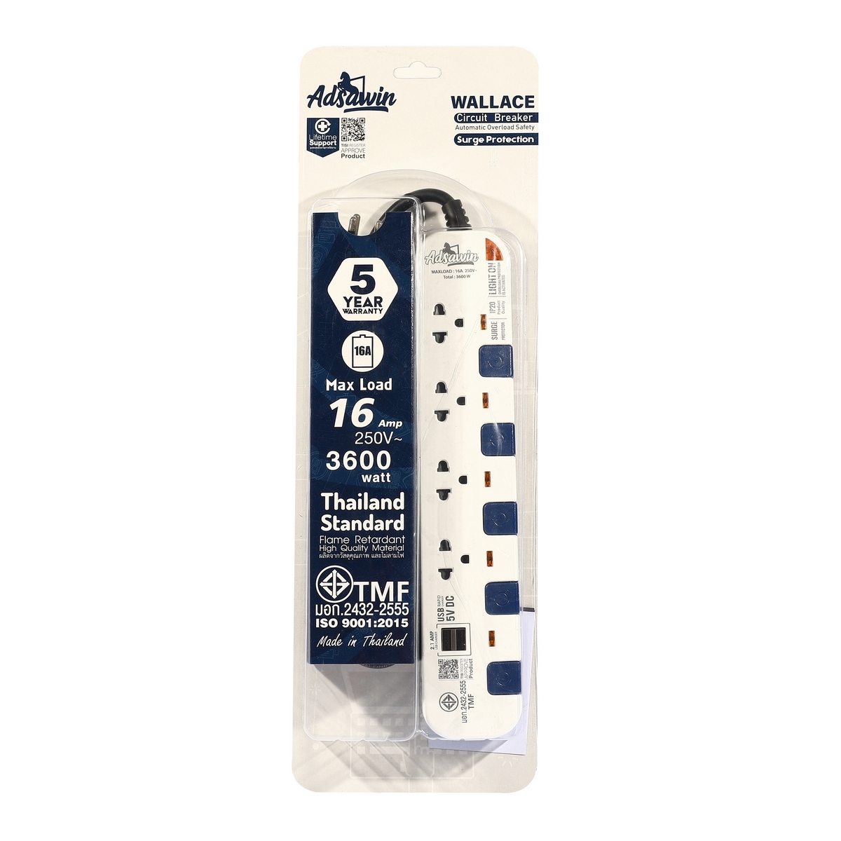 WL4315USB-10Mปลั๊กไฟ4ช่อง5สวิตช2USBWH/NB