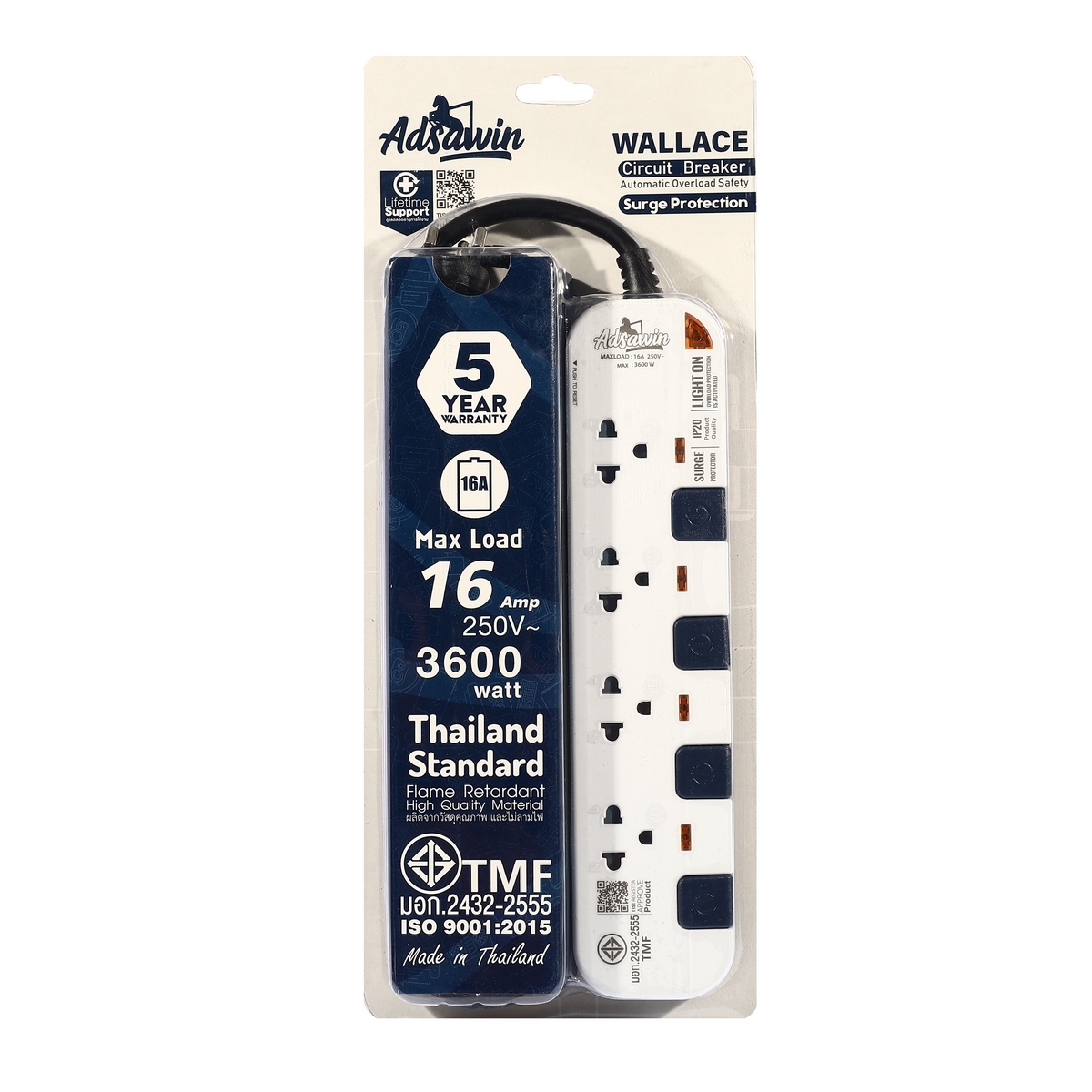 WL4315-3M ปลั๊กไฟ 4ช่อง 4สวิตช์ (WH/NB)