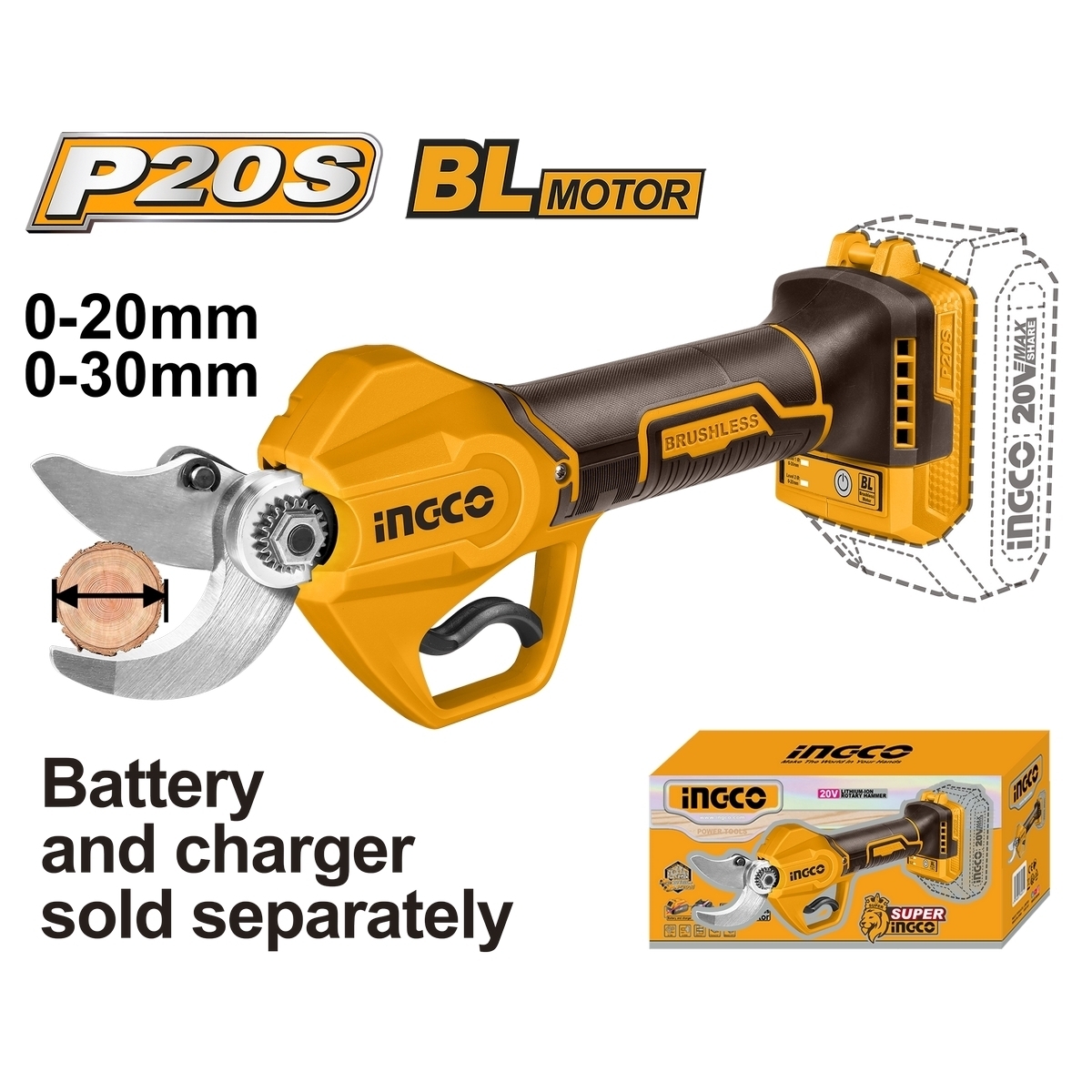 20V กรรไกรตัดกิ่งไร้สาย30มม-เครื่องเปล่า