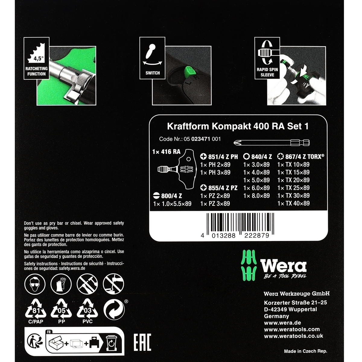 ชุดไขควง KRAFTFORM KOMPAKT 400 RA SET 1