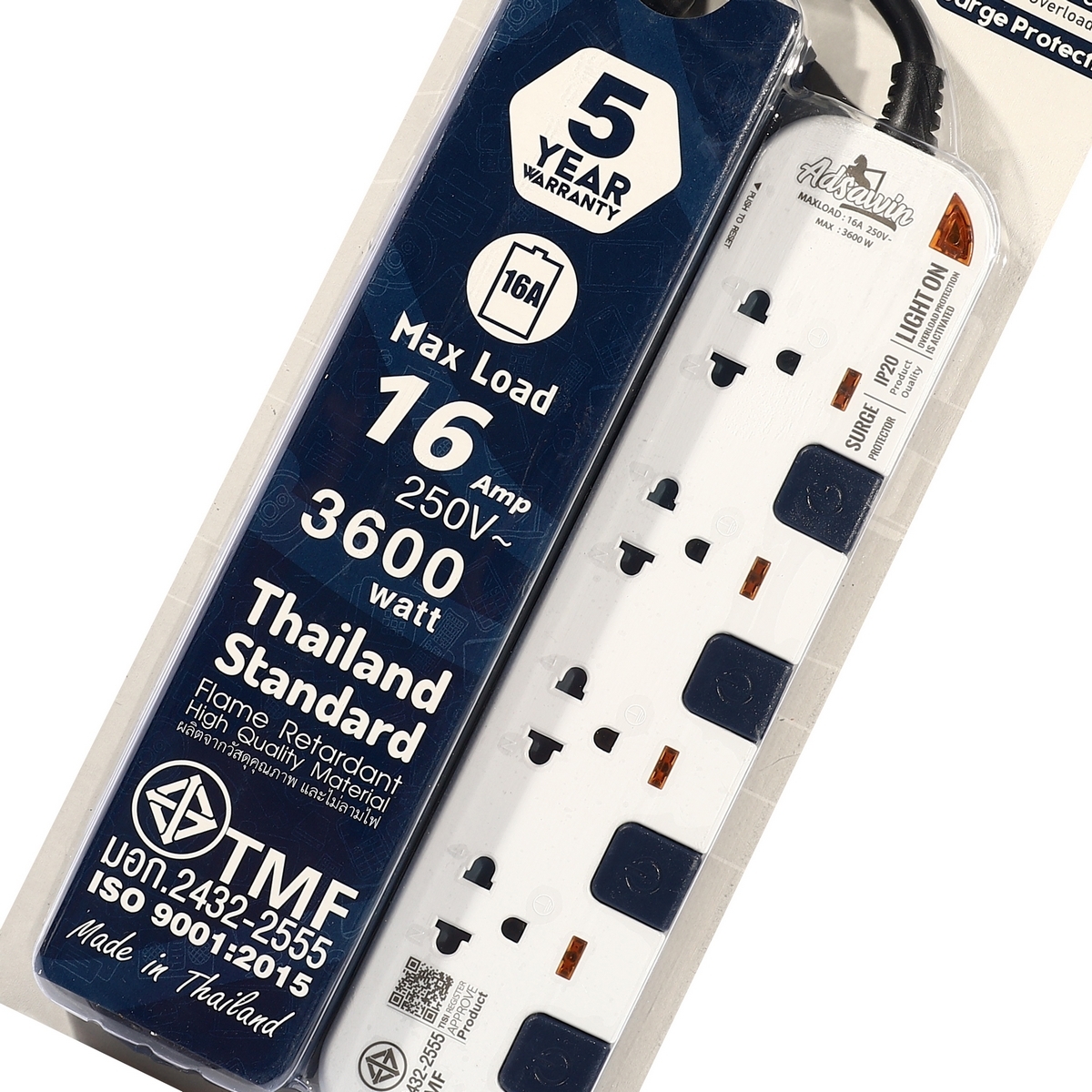 WL4315-3M ปลั๊กไฟ 4ช่อง 4สวิตช์ (WH/NB)