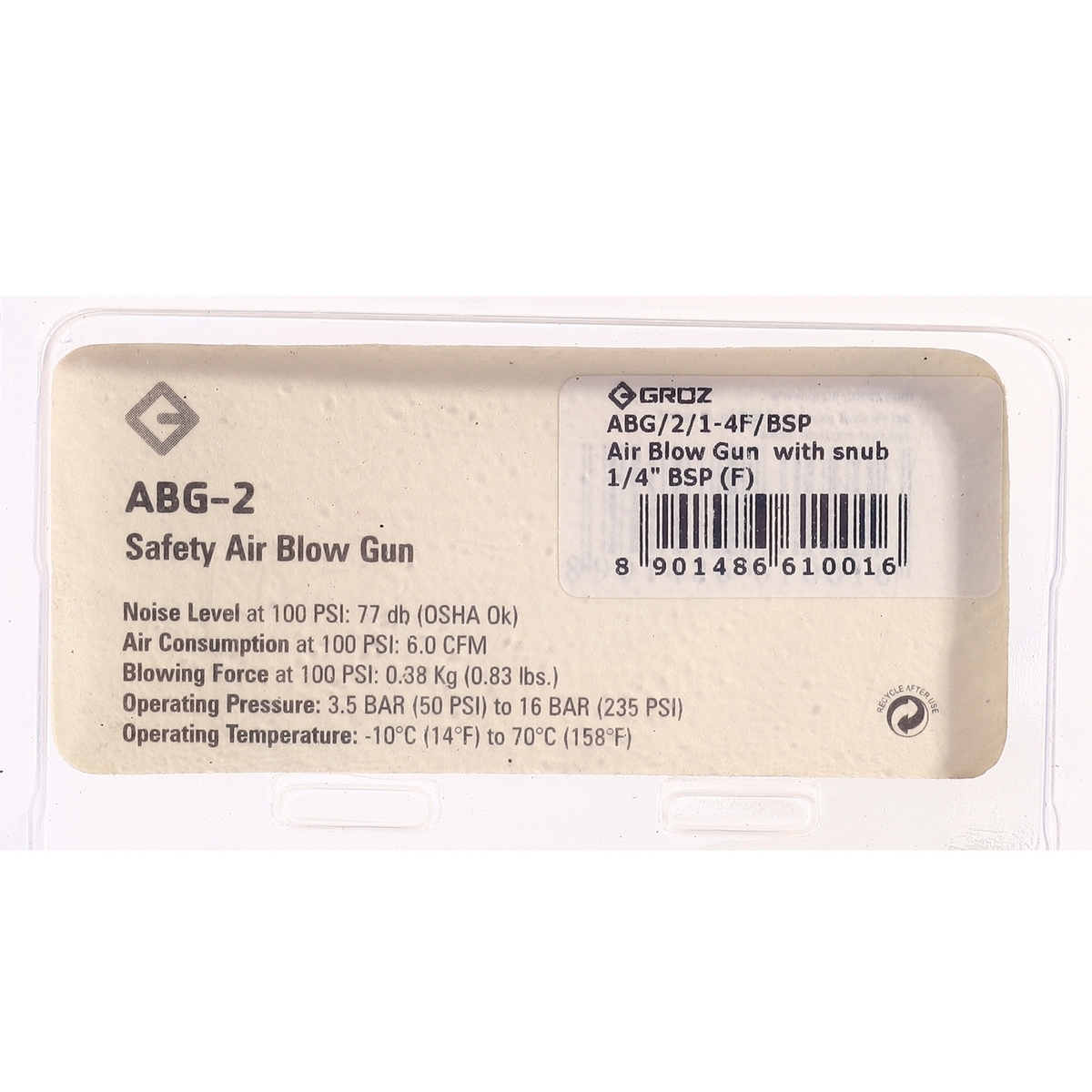 ABG/2/1-4F/BSPปืนลมด้ามไนลอน114MM/16บาร์