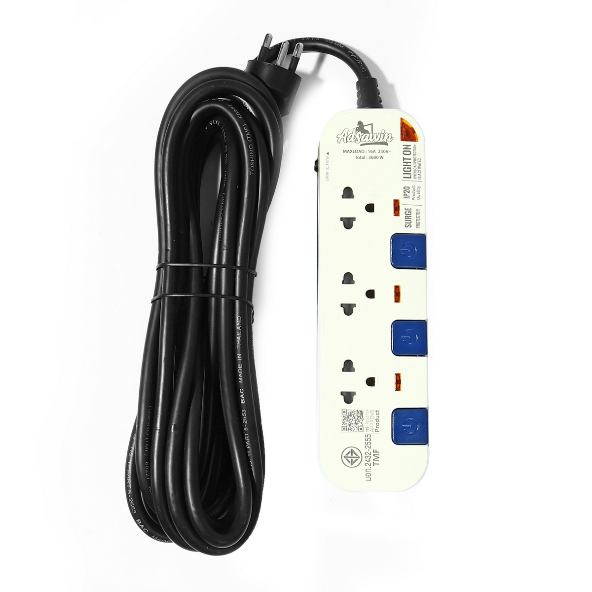 WL3315-3M ปลั๊กไฟ 3ช่อง 3สวิตช์ (WH/NB)