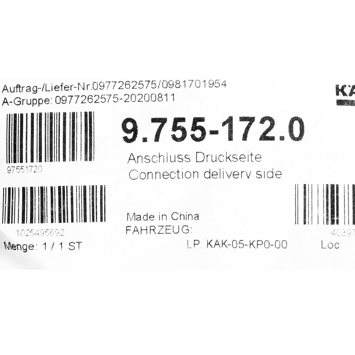 OUTLET FITTING K2 FAMILY SPARE PARTS