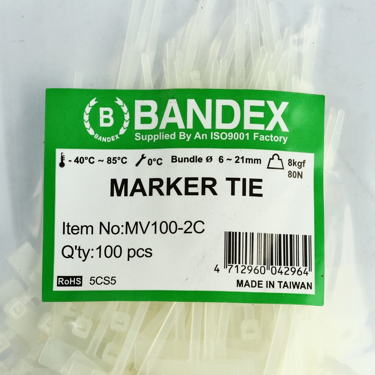 MV-100-2C เคเบิ้ลไทร์มีป้าย4นิ้ว(100PCS)