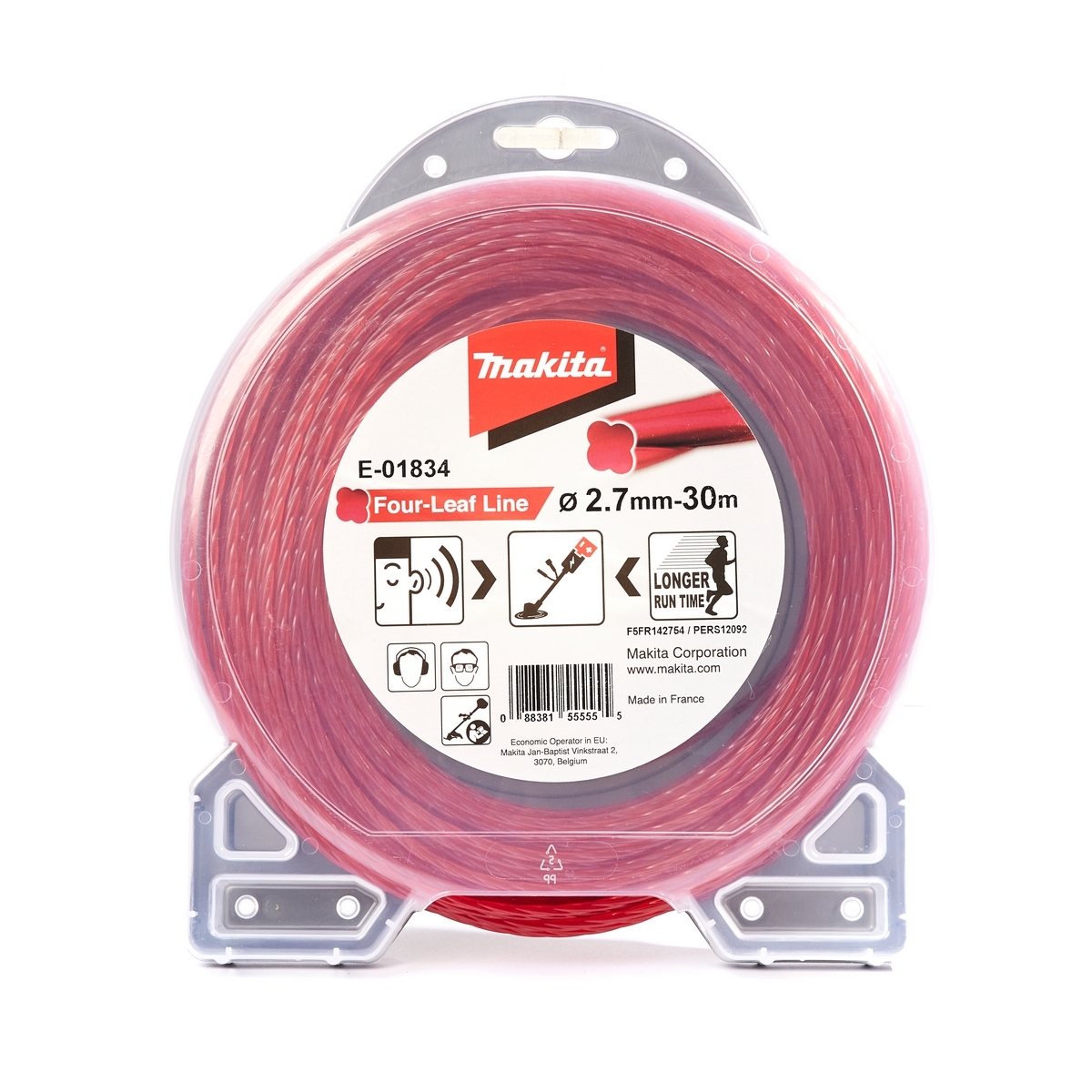 สายเอ็นตัดหญ้า 4 แฉก สีแดง 2.7MMX 30M