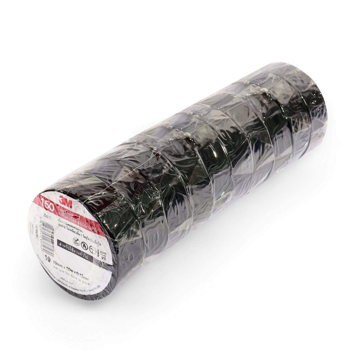 (แพ็ค10ม้วน) TEMFLEX 150 19MMX10M สีดำ