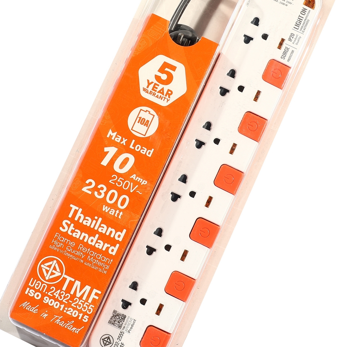 WL6310-10M ปลั๊กไฟ 6ช่อง 6สวิตช์ (WH/OR)