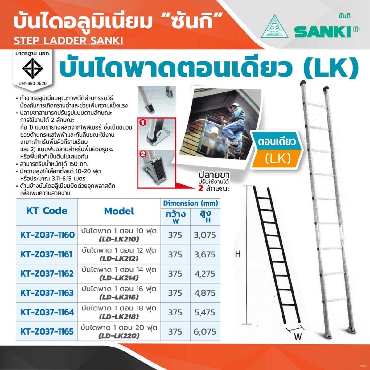 LD-LK-218 บันไดพาด 1 ตอน 18 ฟุต