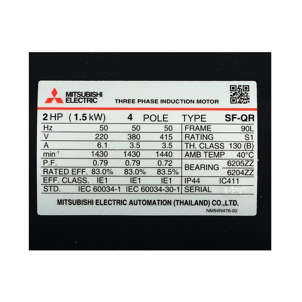 SF-QR มอเตอร์ 2 HP IP-44 220/380V 4P