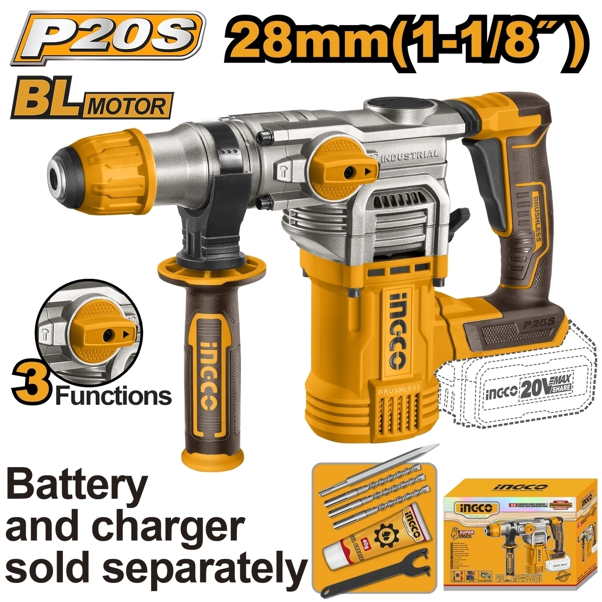 20V-BLสว่านโรตารี่ไร้สาย28MMเครื่องเปล่า