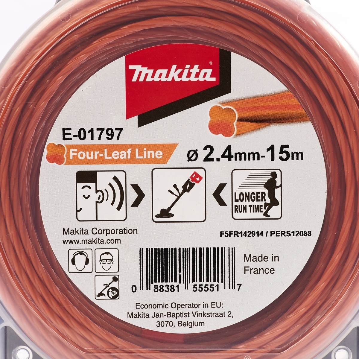 สายเอ็นตัดหญ้า 4 แฉก สีส้ม 2.4MMX 15M