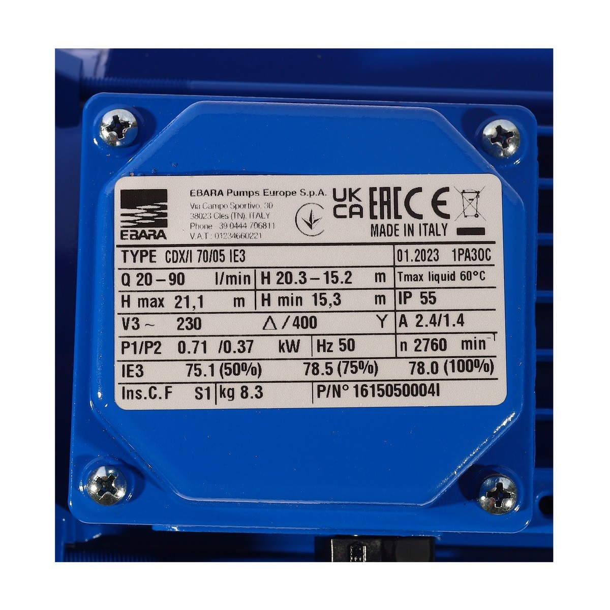 CDX/I 70/05 IE3 ปั๊มหอยโข่งสแตนเลส 3สาย
