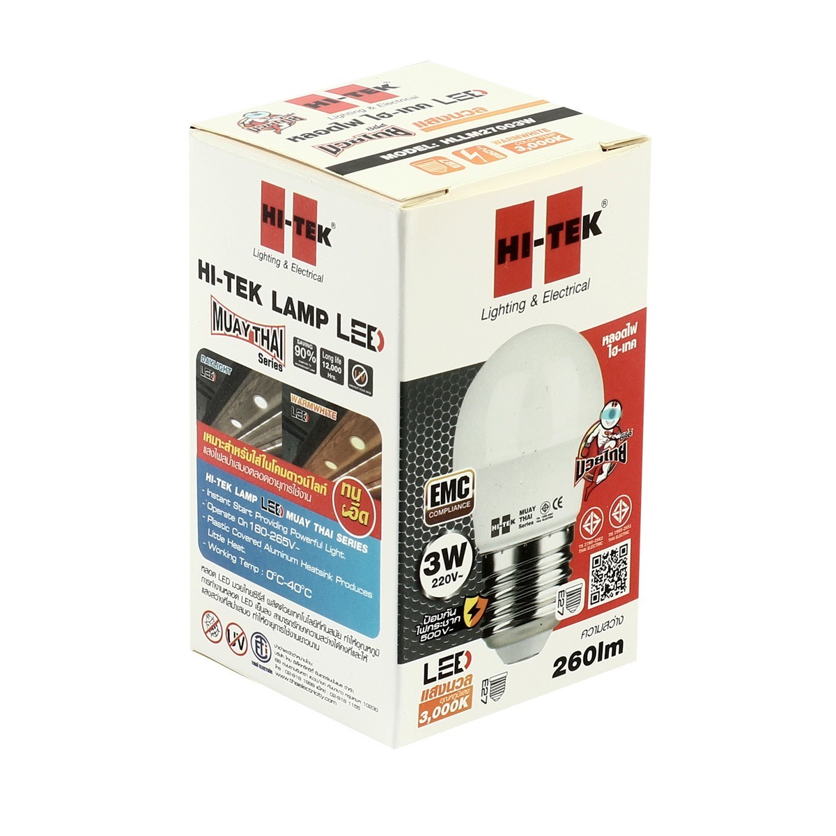 หลอด LED มวยไทย E27 3W แสงนวล WARM