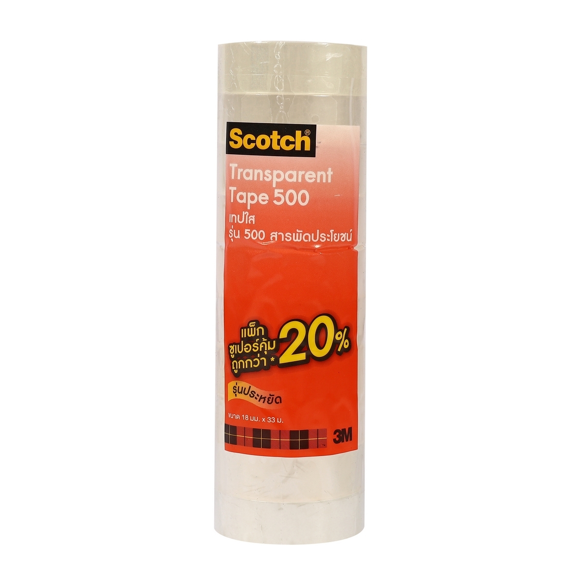 NO.500 เทปใส 18มมX36หลา แกน 3