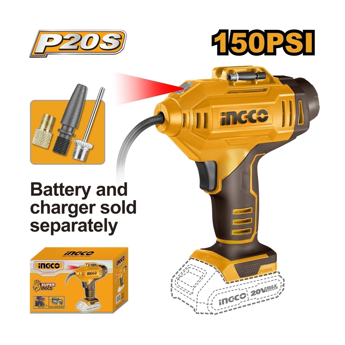 20V ปั๊มสูบลม-150PSI เครื่องเปล่า