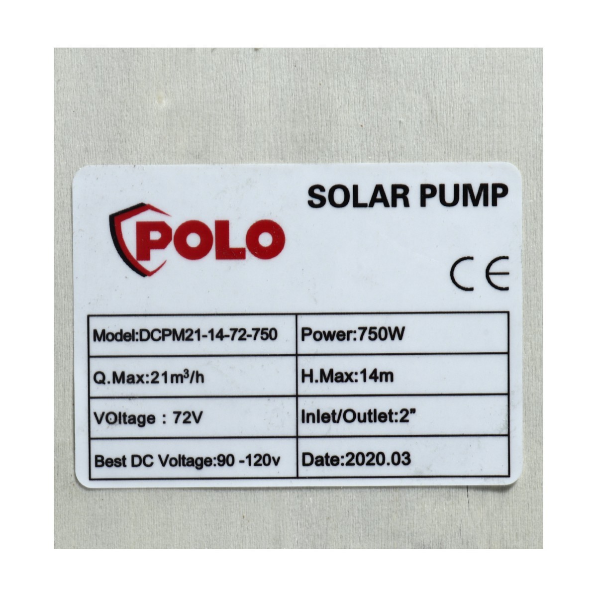 ปั๊มหอยโข่งโซล่า 750W 72V MAX 14 ม.SOLAR
