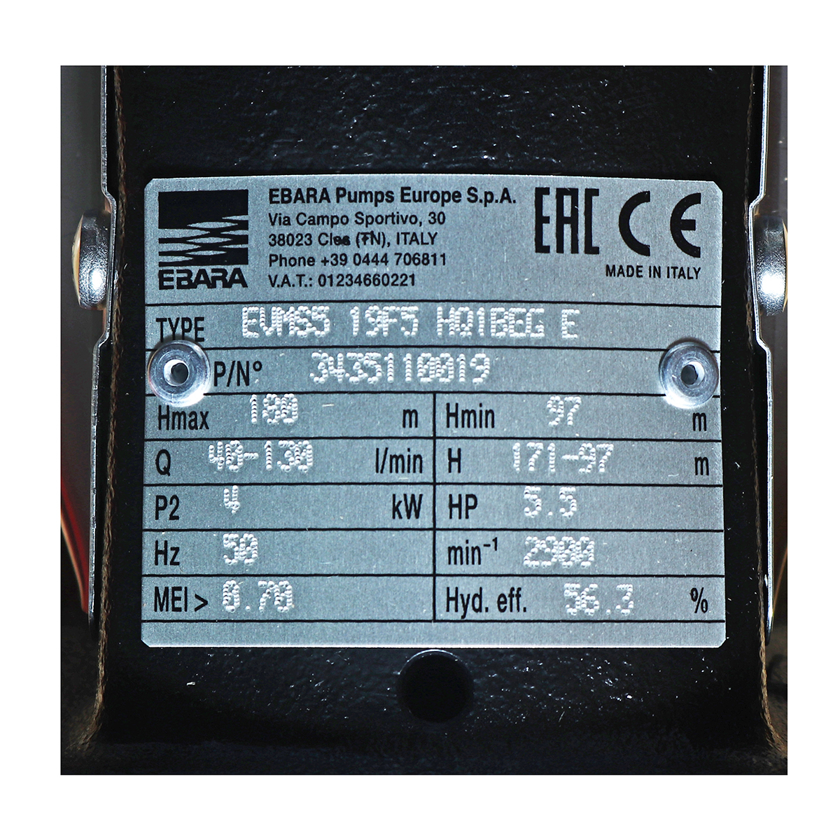 EVMS5 19F5/4 ปั๊มน้ำหลายใบพัดแบบตั้ง
