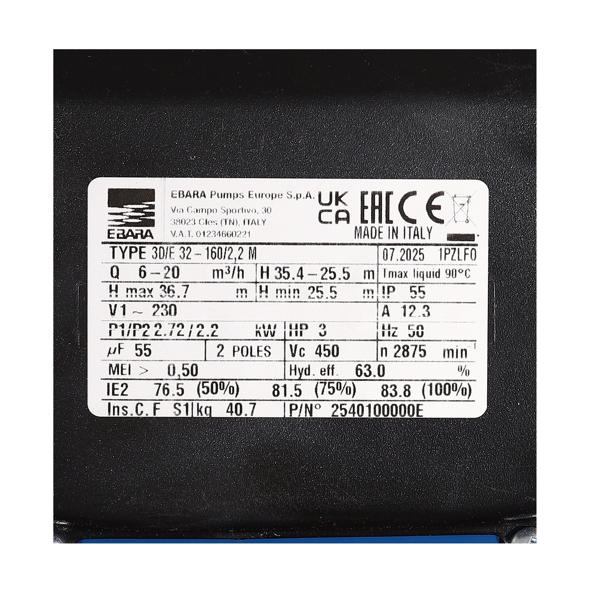 3D/E 32-160/2.2M (IE2) ปั๊มน้ำเหล็กหล่อ