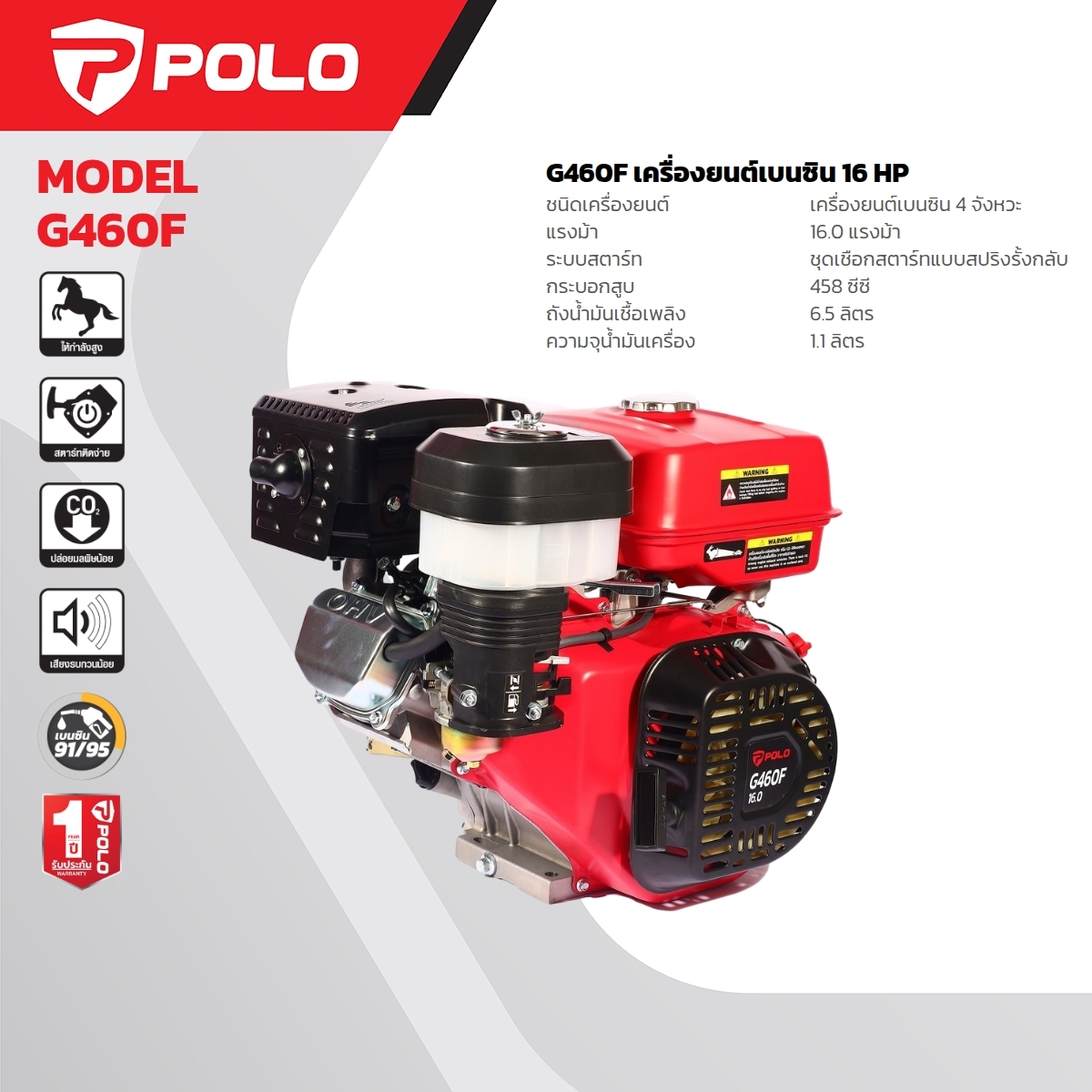 G460F เครื่องยนต์เบนซิน 16 HP