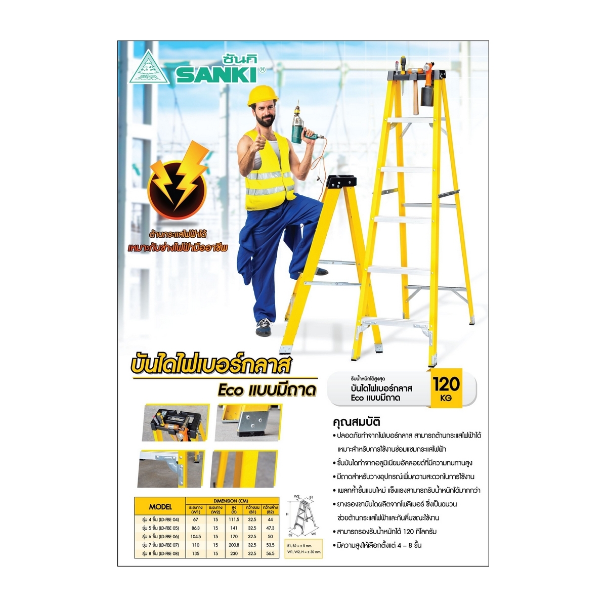 LD-FBE-06 บันไดไฟเบอร์กลาส รุ่นECO 6 ฟุต
