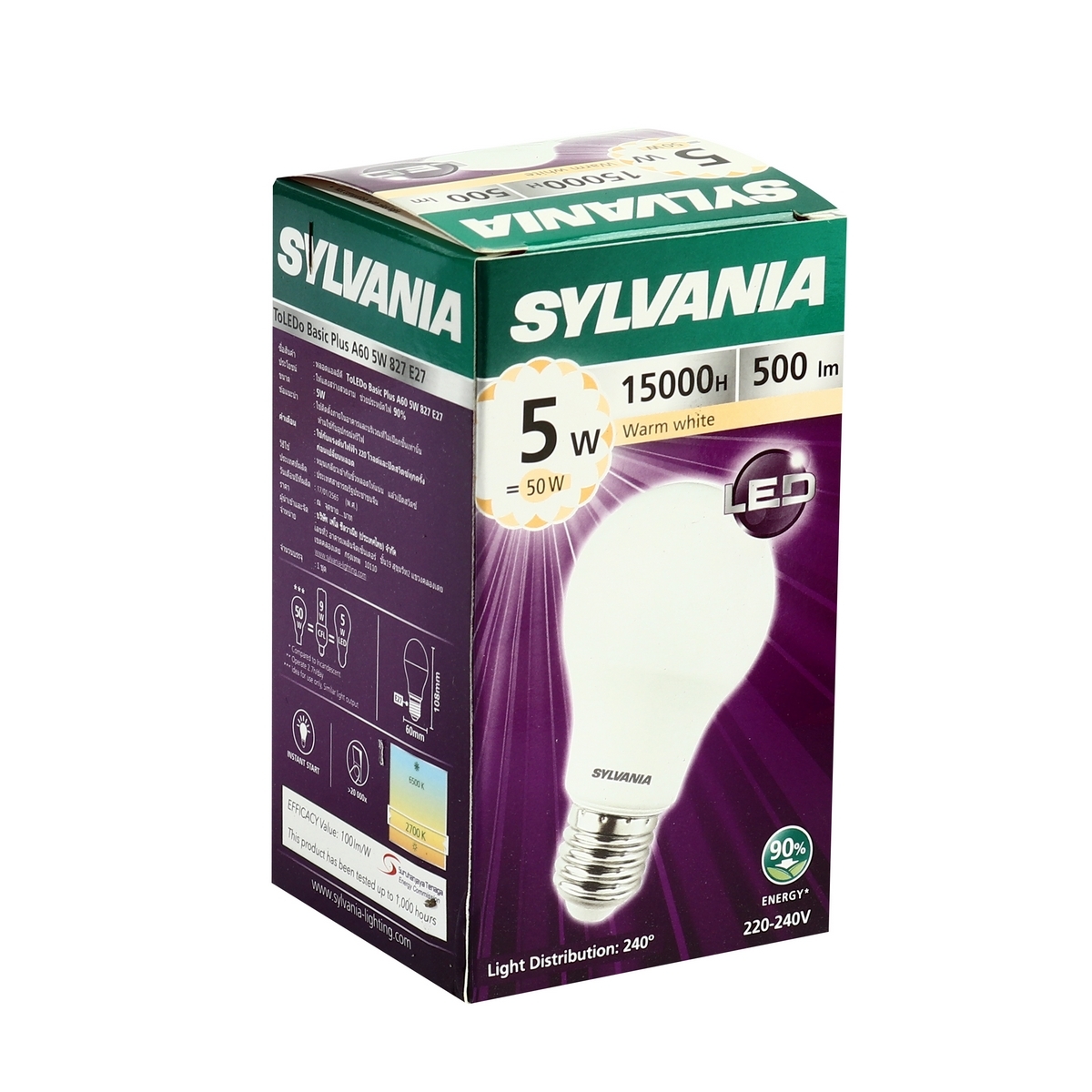 หลอดไฟLED BASIC+ A60-E27 5W แสงวอร์มไวท์