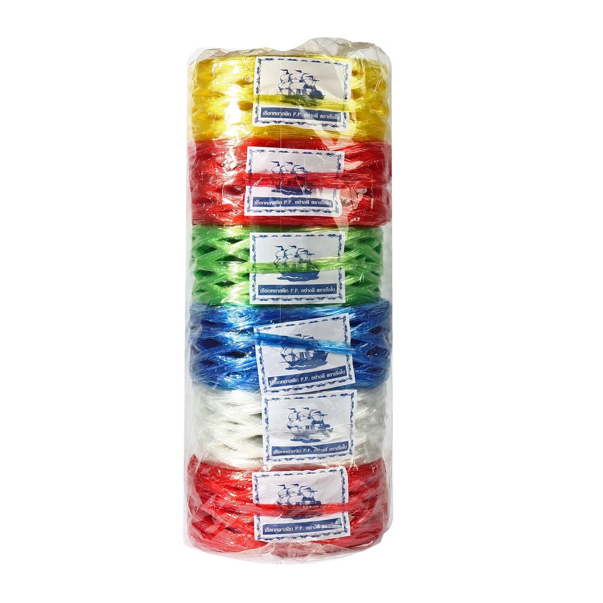 เชือกฟางเส้นกลาง 250G. คละสี 6 ม้วน/แพ็ค