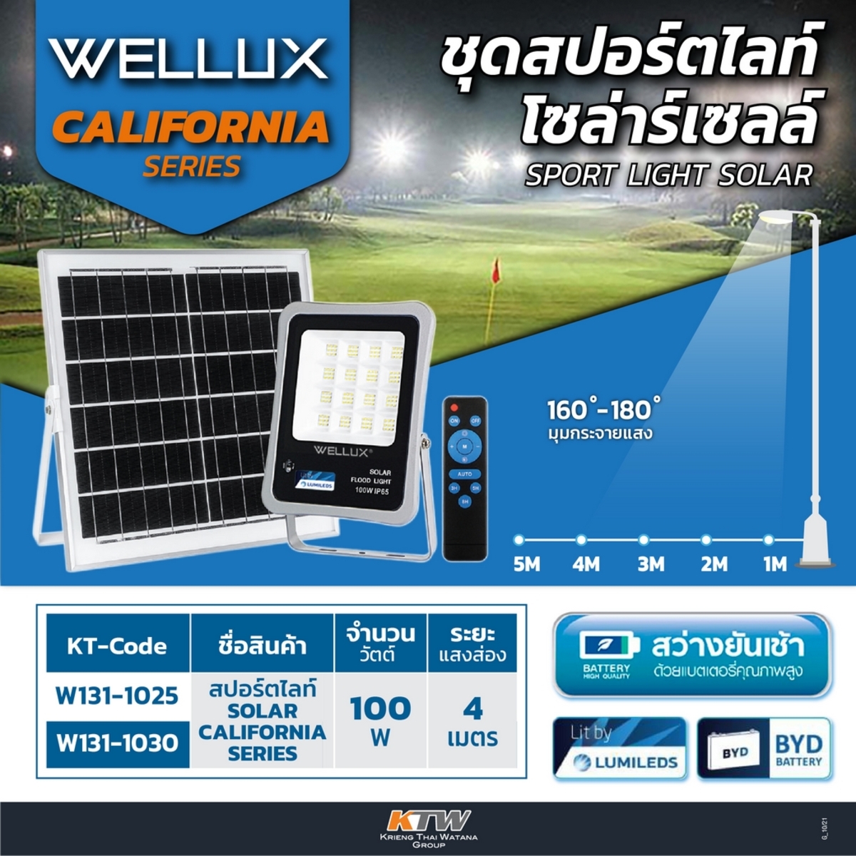 ชุดLEDโซล่าร์ฟลัดไลท์ CALIFORNIA 100W WW