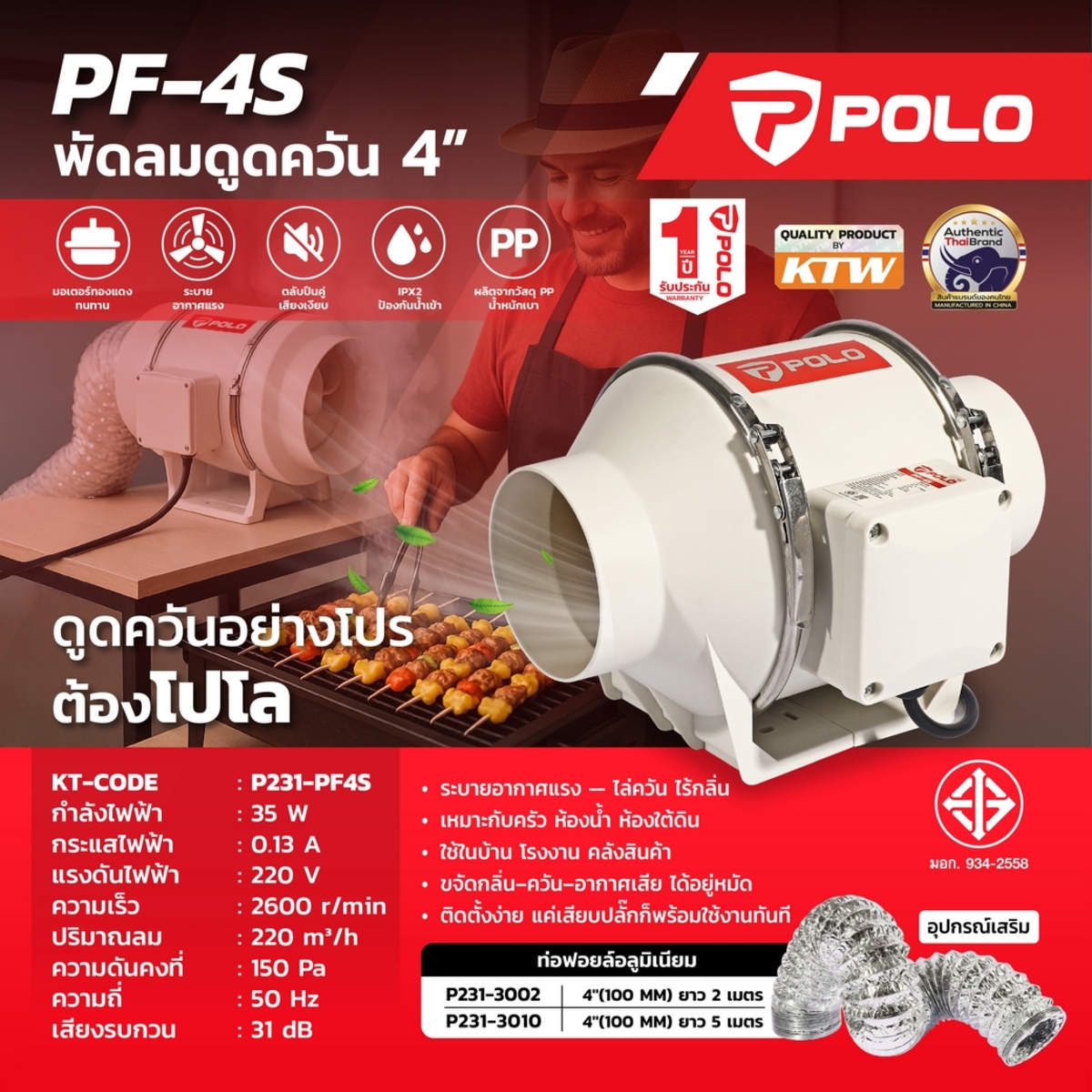 PF-4S พัดลมดูดอากาศ เครื่องดูดควัน 4