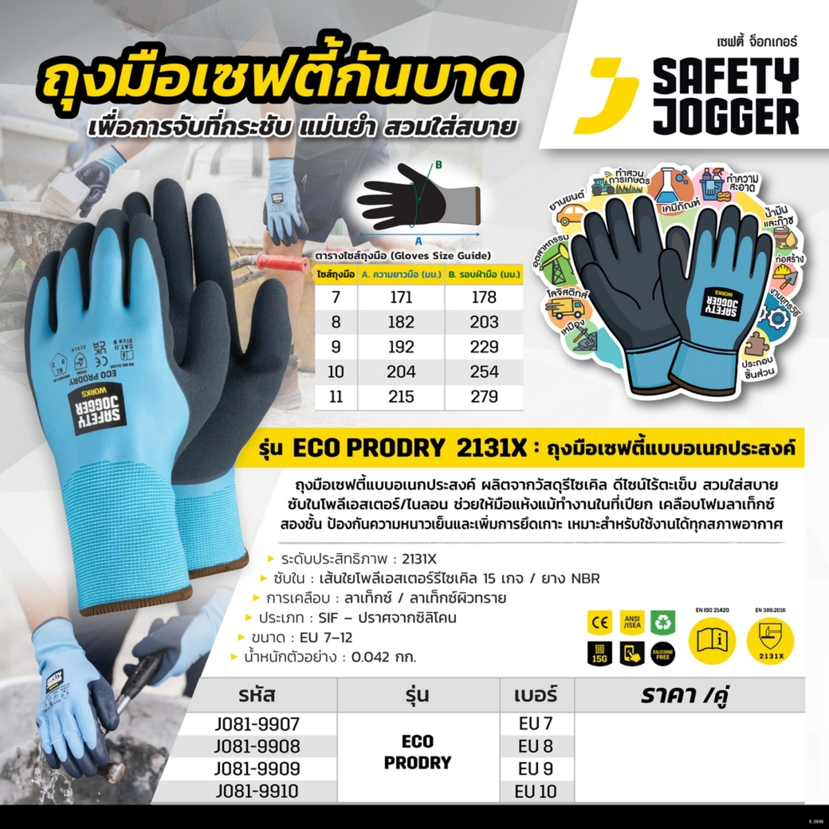 ECO PRODRY ถุงมือเซฟตี้กันบาด เบอร์ EU 9