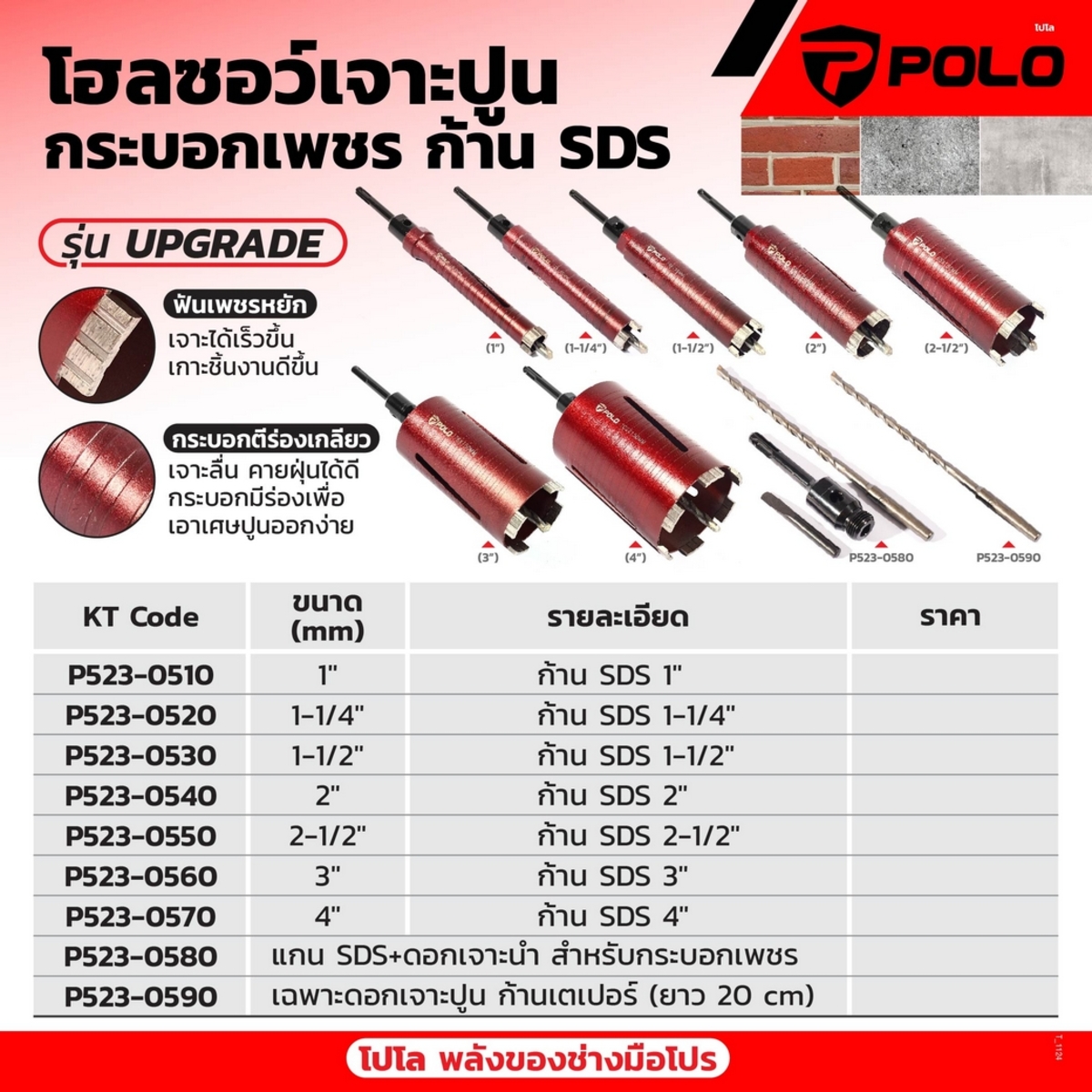 โฮลซอเจาะปูน/ กระบอกเจาะเพชร ก้าน SDS 2