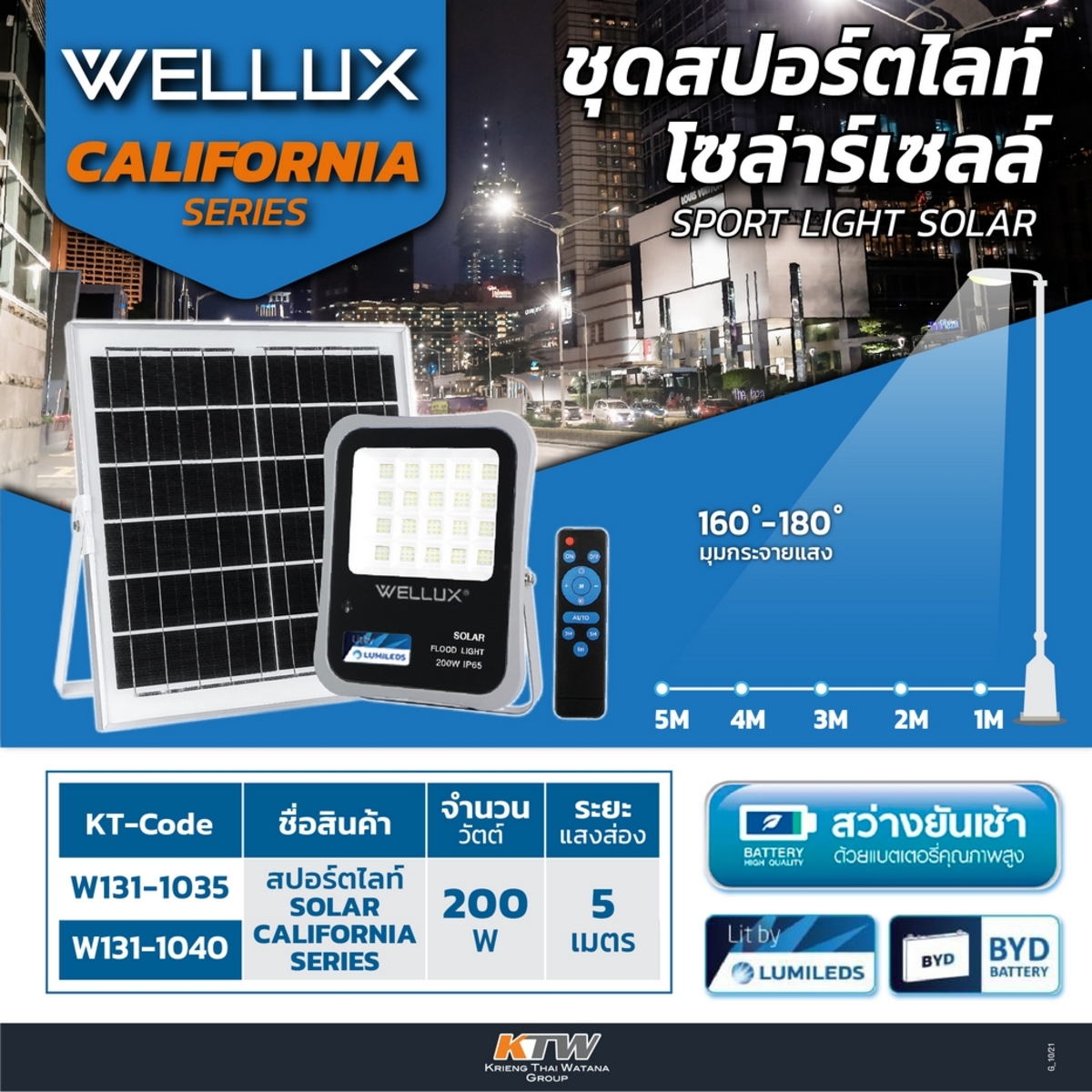 ชุดLEDโซล่าร์ฟลัดไลท์ CALIFORNIA 200W DL