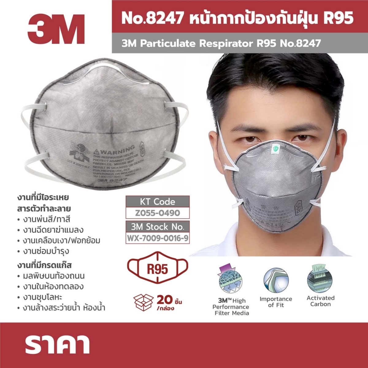 NO.8247R95หน้ากากป้องฝุ่นและกลิ่นเจือจาง