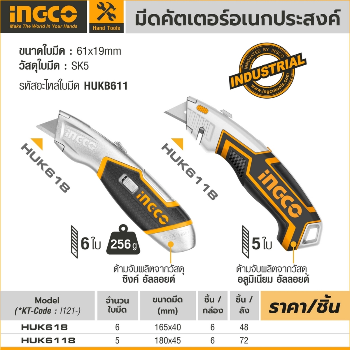 HUK6118มีดคัตเตอร์อเนกประสงค์(ใบมีด 5ใบ)