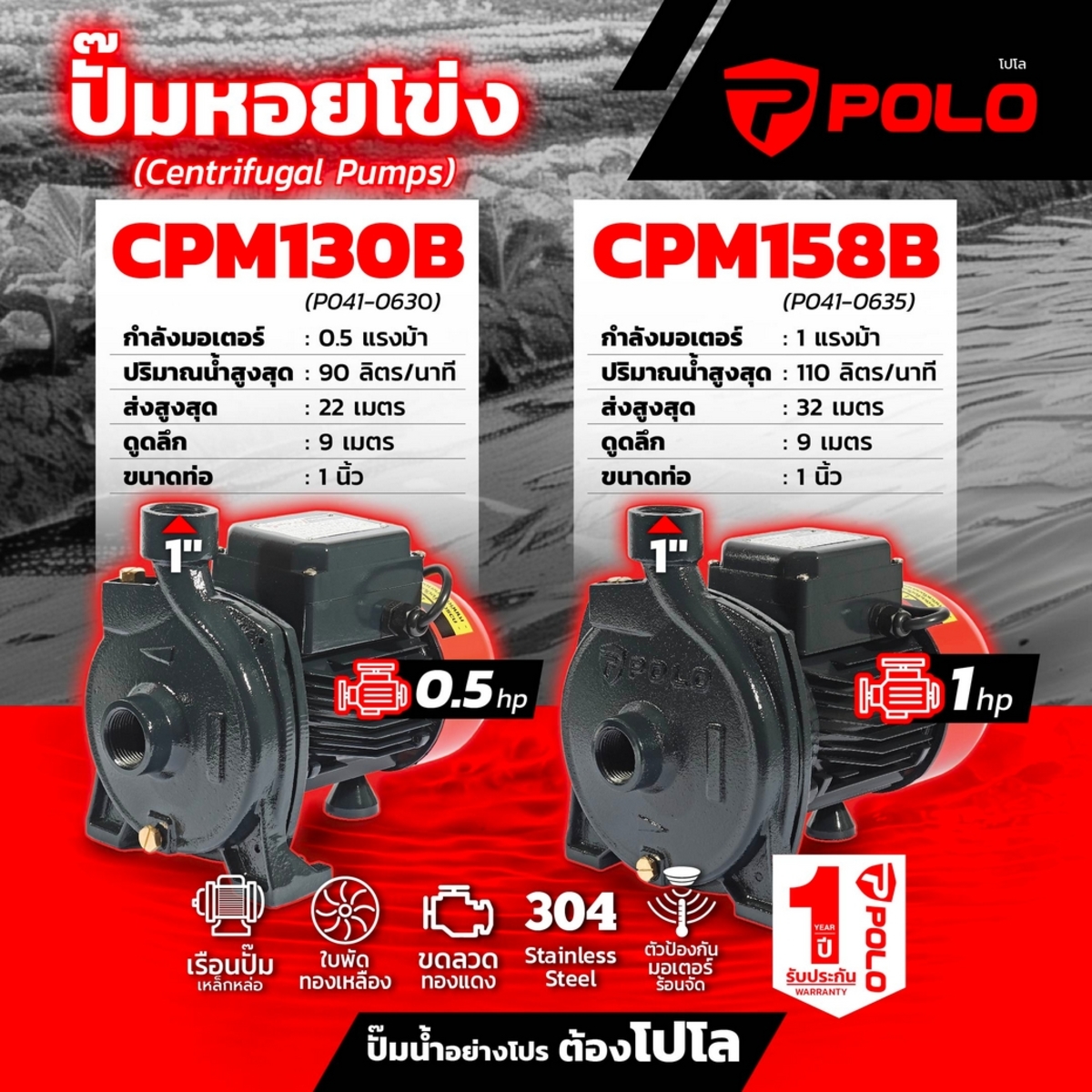 CPM-130B ปั๊มหอยโข่ง 0.5HP 1