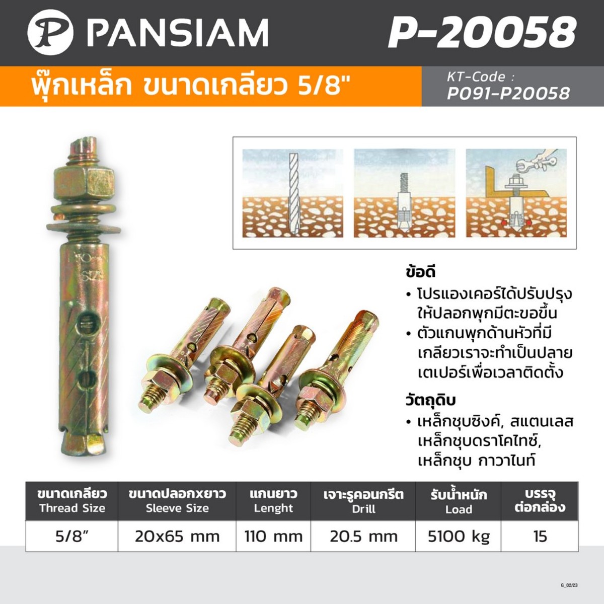 P-20058 พุกเหล็ก ขนาดเกลียว 5/8