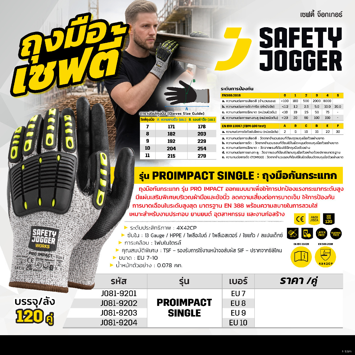 PROIMPACT SINGLE ถุงมือกันกระแทก เบอร์ 7