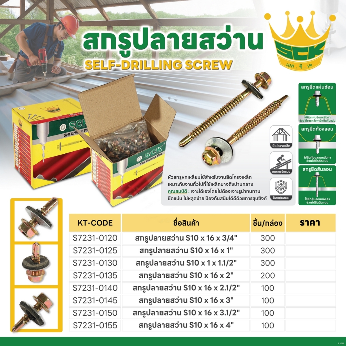 สกรูปลายสว่าน S10X16X1.1/2