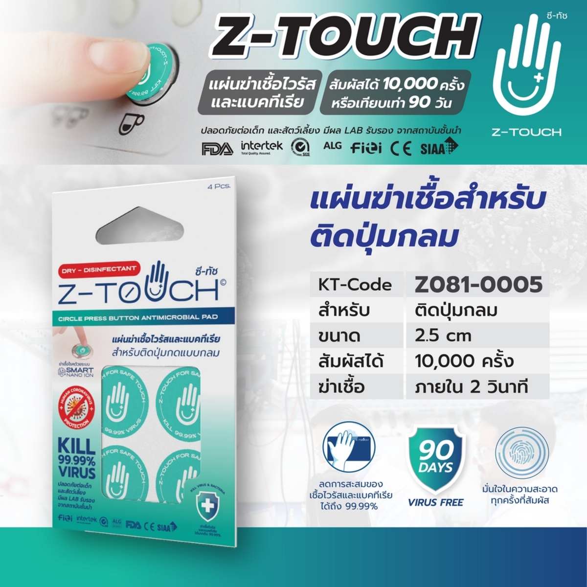 แผ่นติดปุ่มแบบกลม (1PACK 4PCS) 2.5X2.5ซม